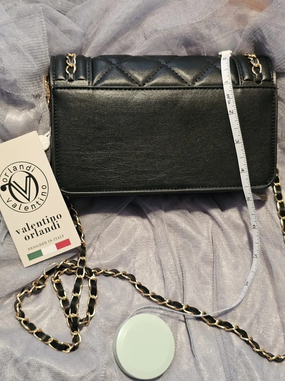 Valentino Orlandi Black Quilted Crossbody with Gold Chain Strap